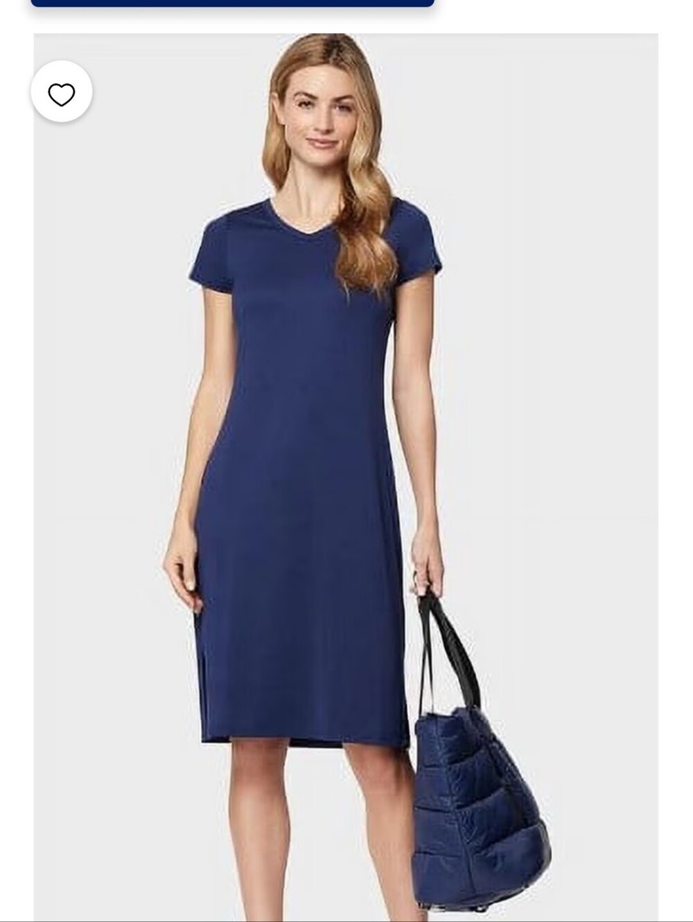 NWT Navy V-Neck Midi Dress | Stretchy Short Sleeve Side Slit Dress l Medium